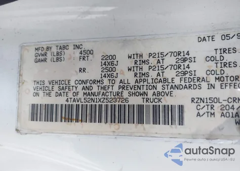 1999 Toyota Tacoma from USA, damaged, VIN 4TAVL52N1XZ523726